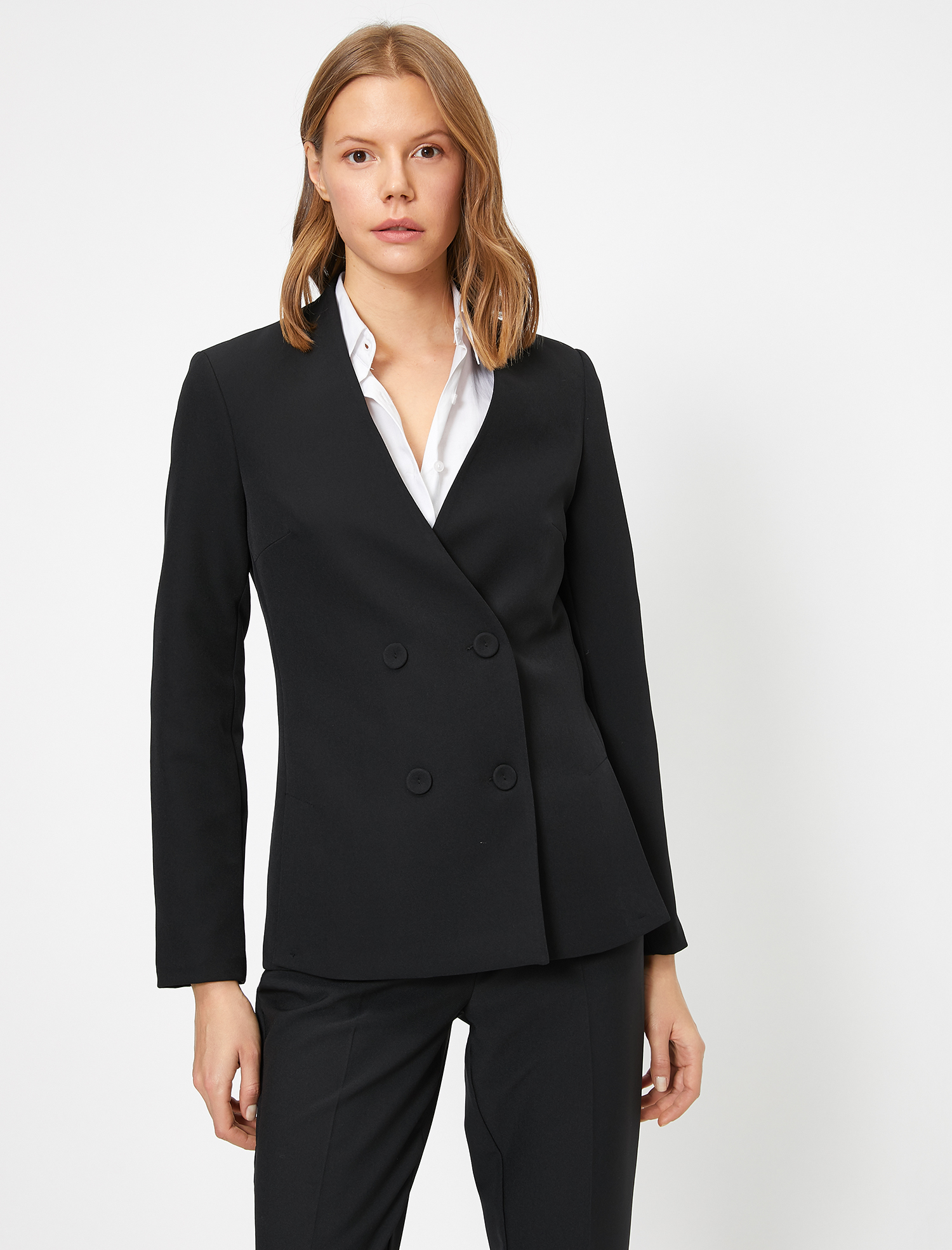   V Yaka Kruvaze Blazer Ceket