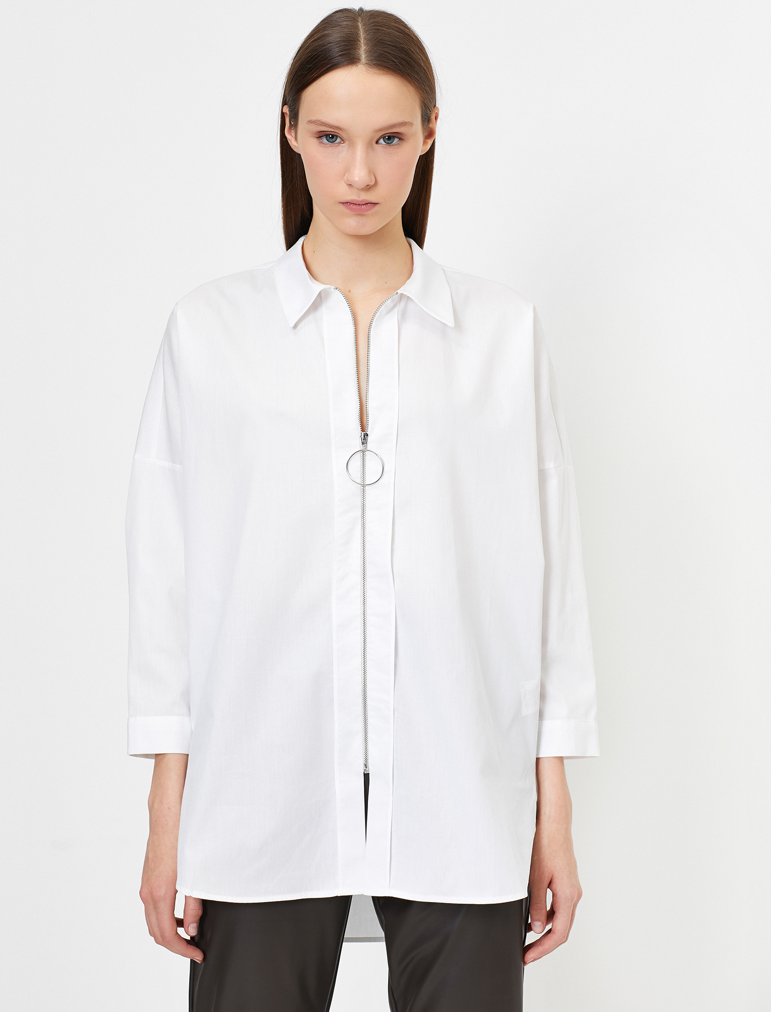   Fermuar Detaylı Uzun Kollu Gömlek