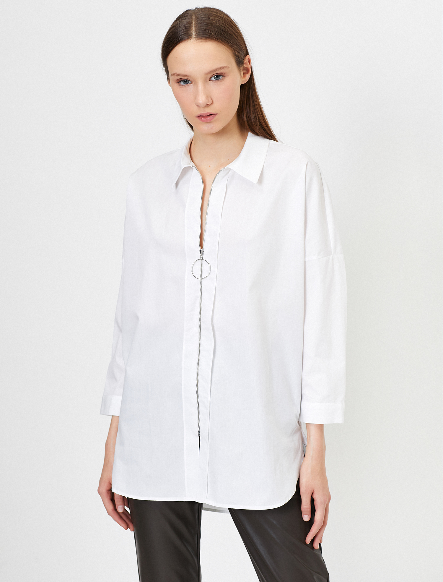   Fermuar Detaylı Uzun Kollu Gömlek