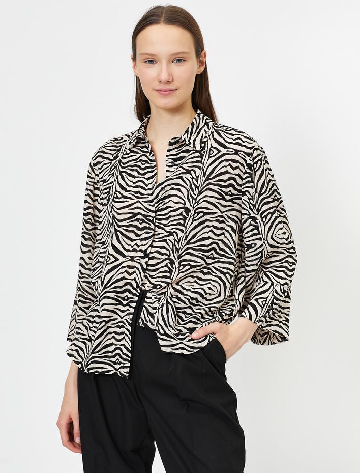  Zebra Desenli Uzun Kollu Gömlek
