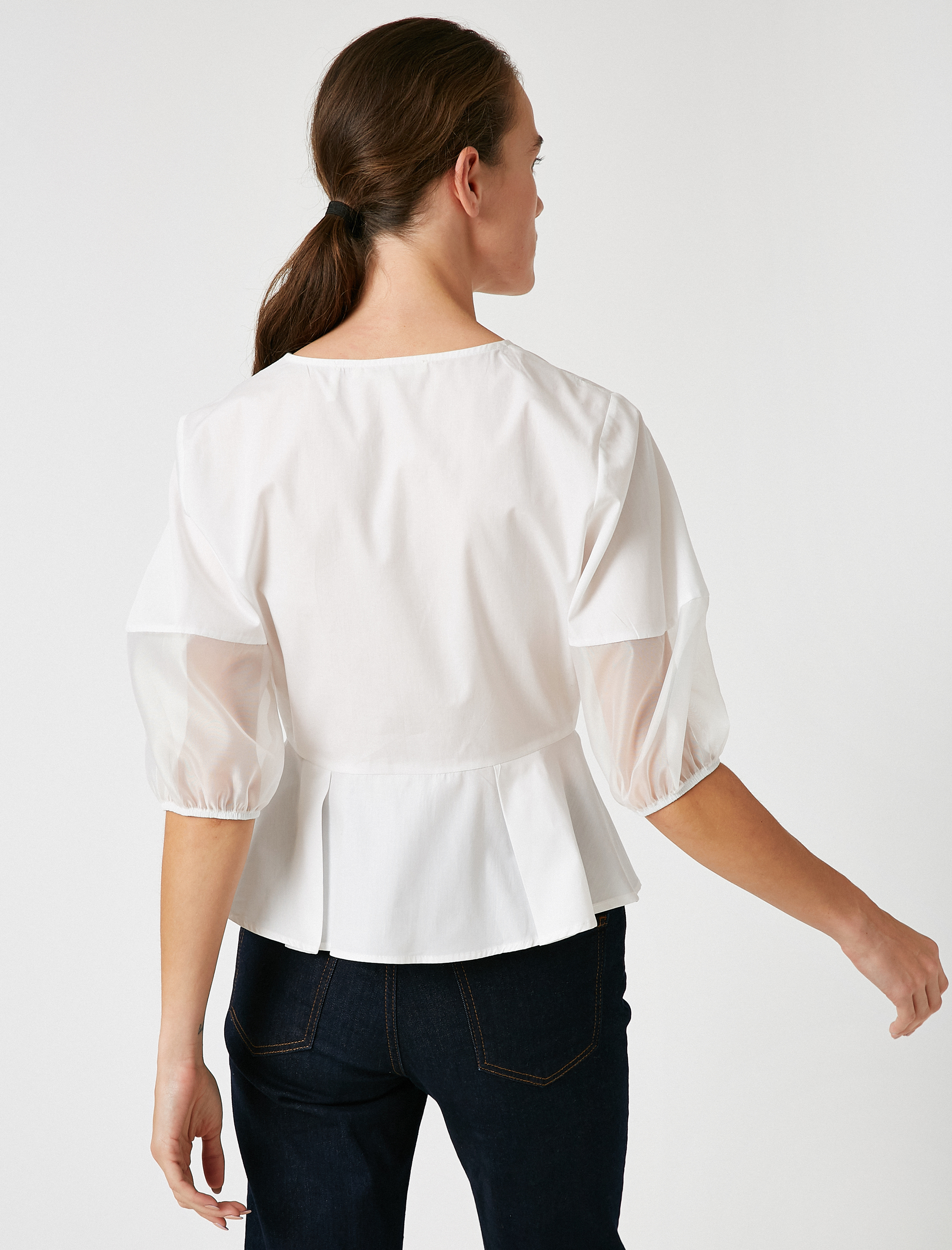   Poplin Bluz Tül Detaylı