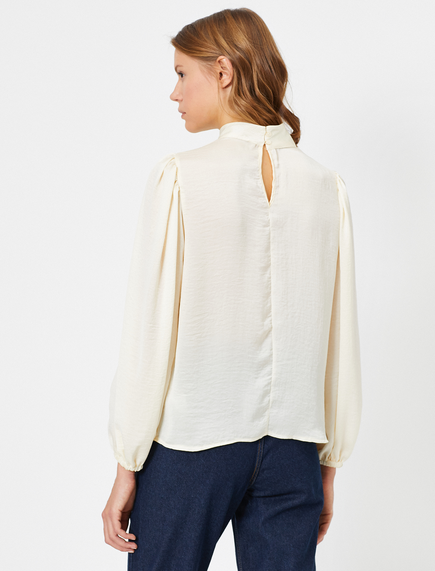 Saten Balon Kollu Bluz