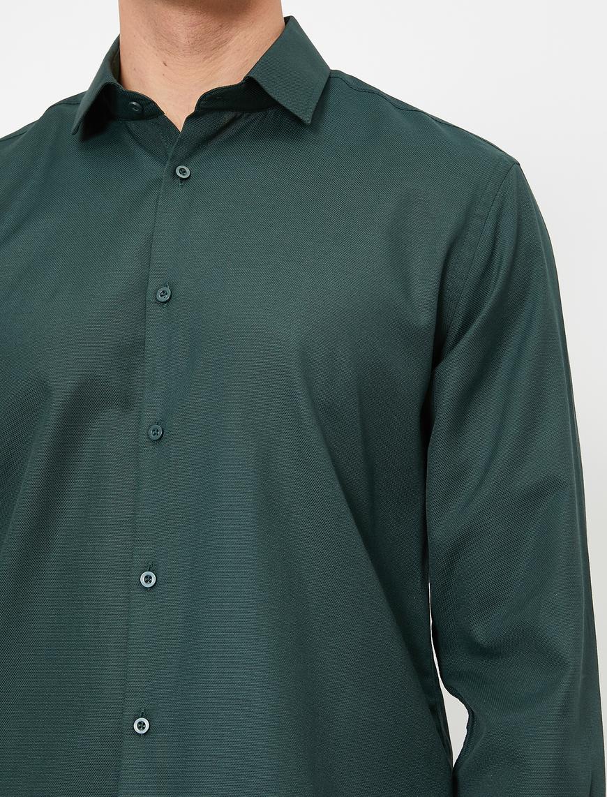   Düğmeli Yaka Uzun Kollu Slim Fit Smart Gömlek Non Iron