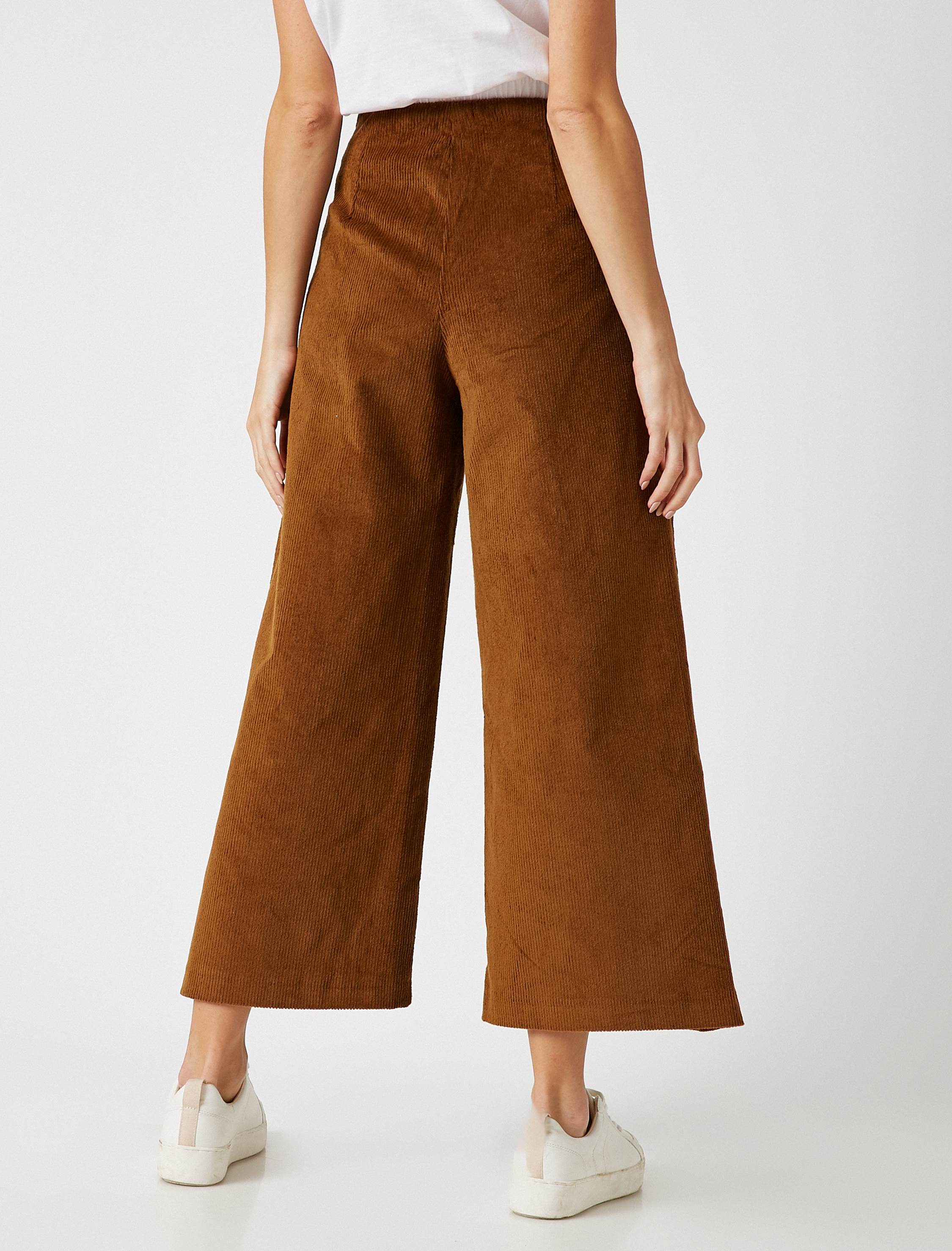   Fermuarlı Fitilli Kadife Geniş Paça Pantolon