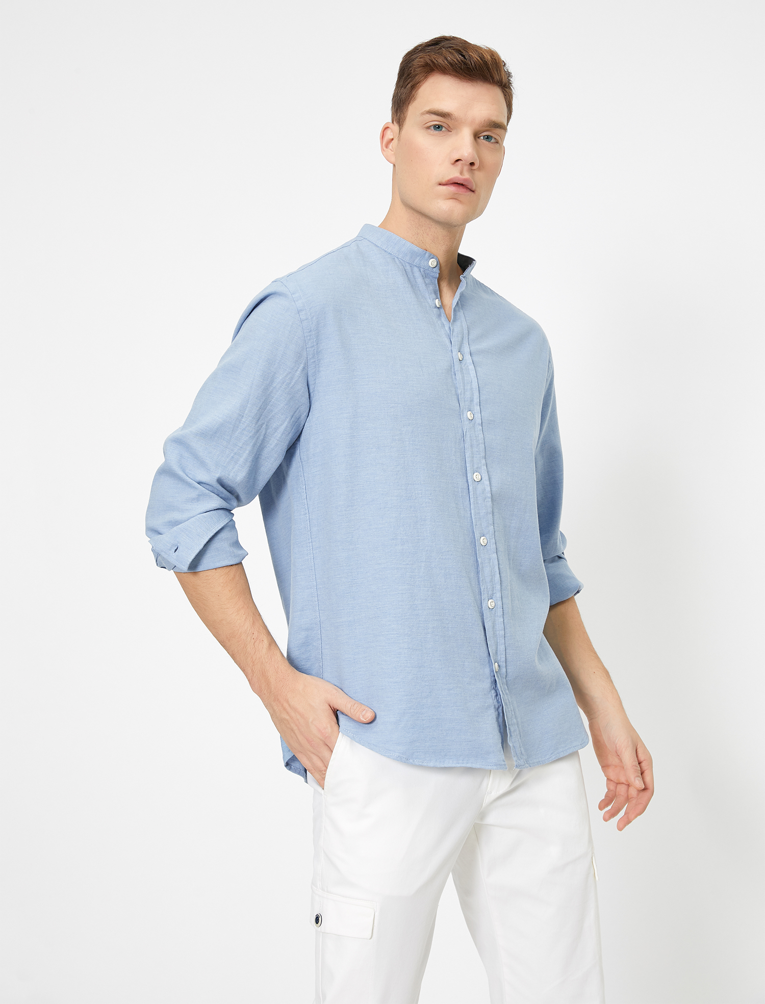   Hakim Yaka Apoletli Desenli Kumaş Regular Fit Casual Gömlek