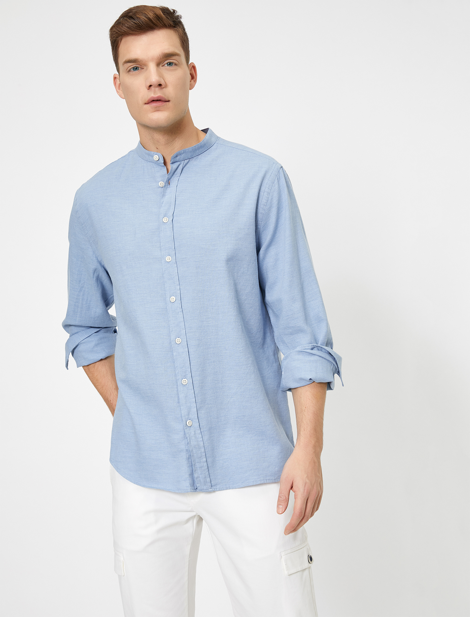   Hakim Yaka Apoletli Desenli Kumaş Regular Fit Casual Gömlek