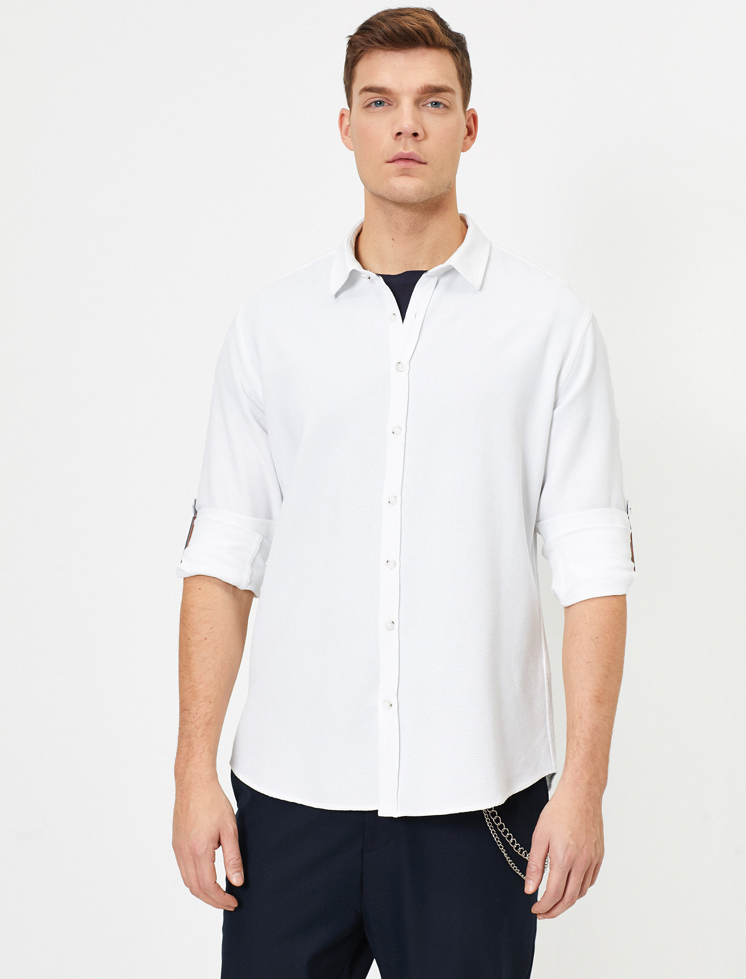   Apoletli Uzun Kollu Slim Fit Casual Gömlek