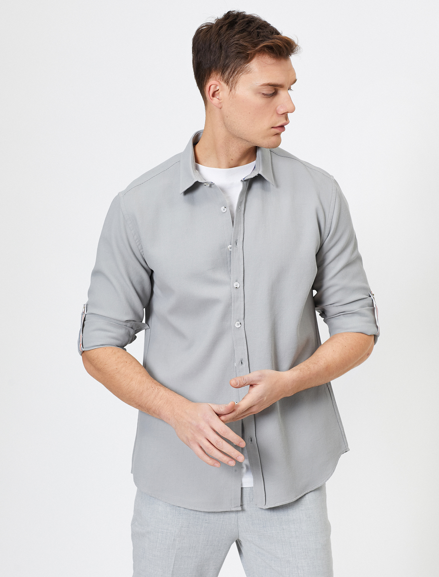   Apoletli Uzun Kollu Slim Fit Casual Gömlek