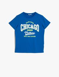 Baskılı Pamuklu Kısa Kollu Bisiklet Yaka Tişört