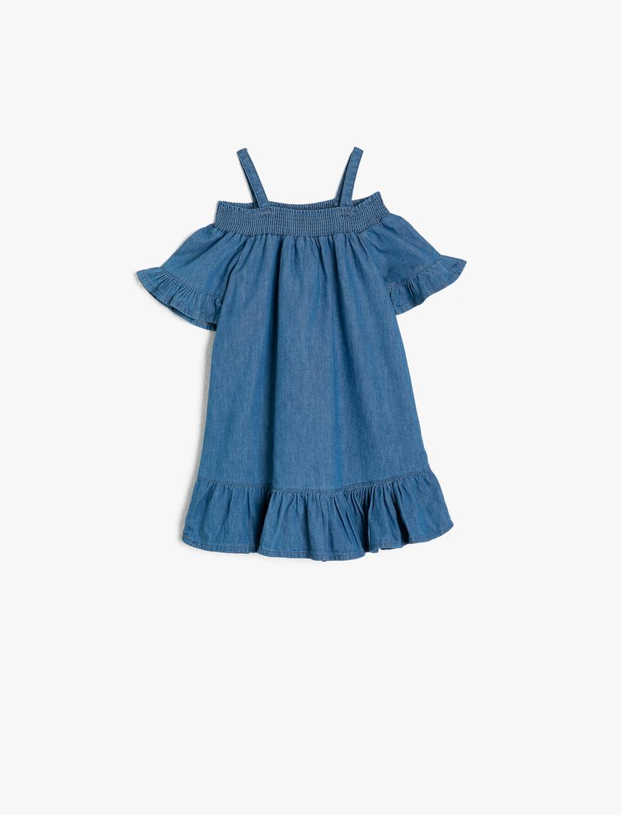  Kız Bebek Fırfır Detaylı Jean Elbise