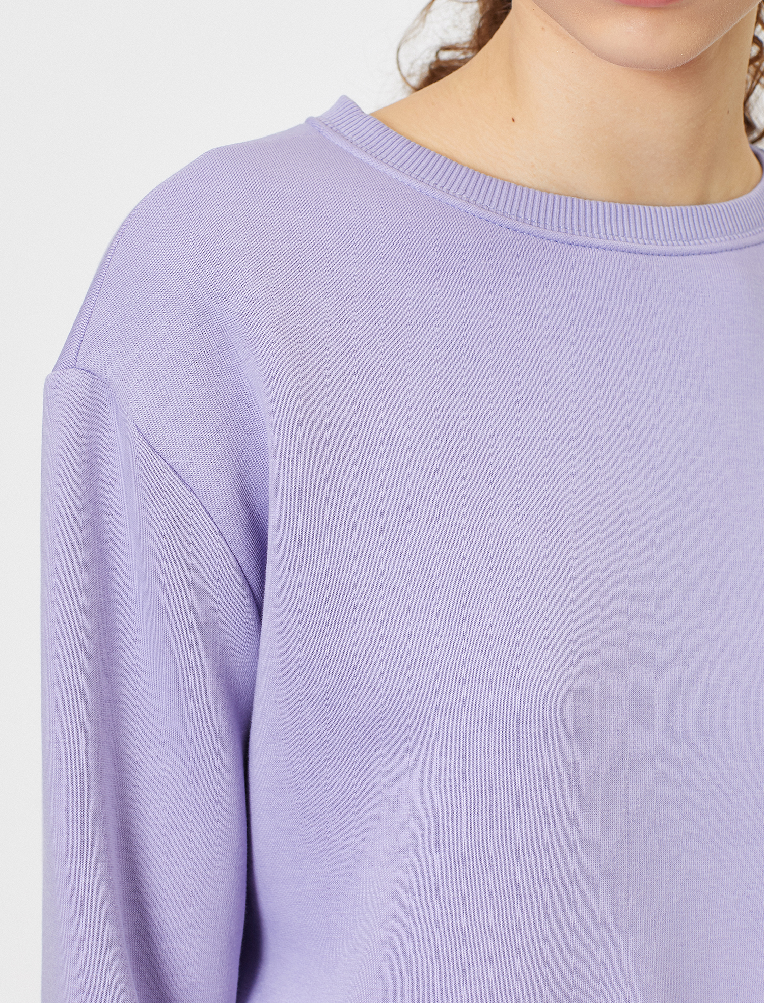   Bisiklet Yaka Düz Crop Sweatshirt