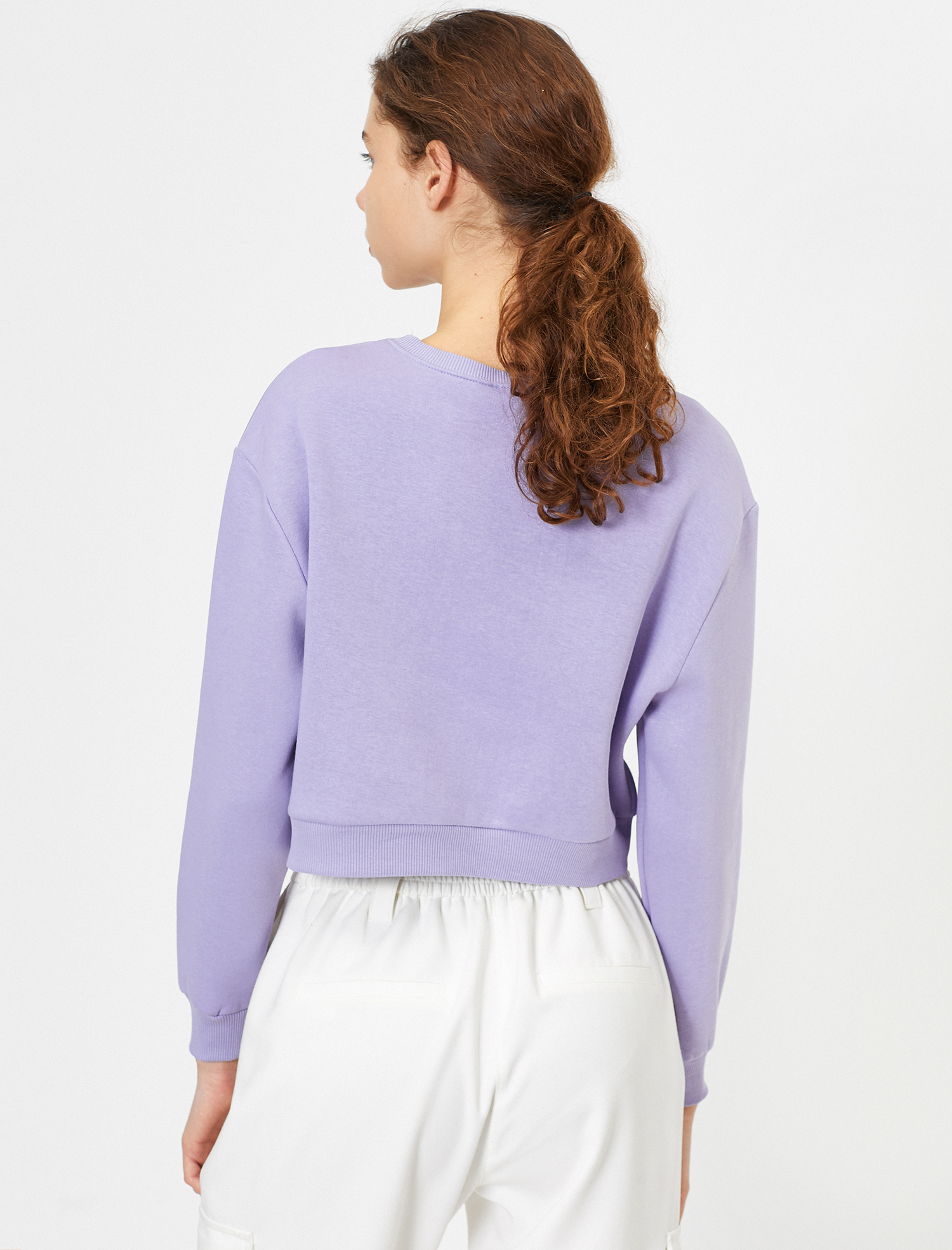   Bisiklet Yaka Düz Crop Sweatshirt