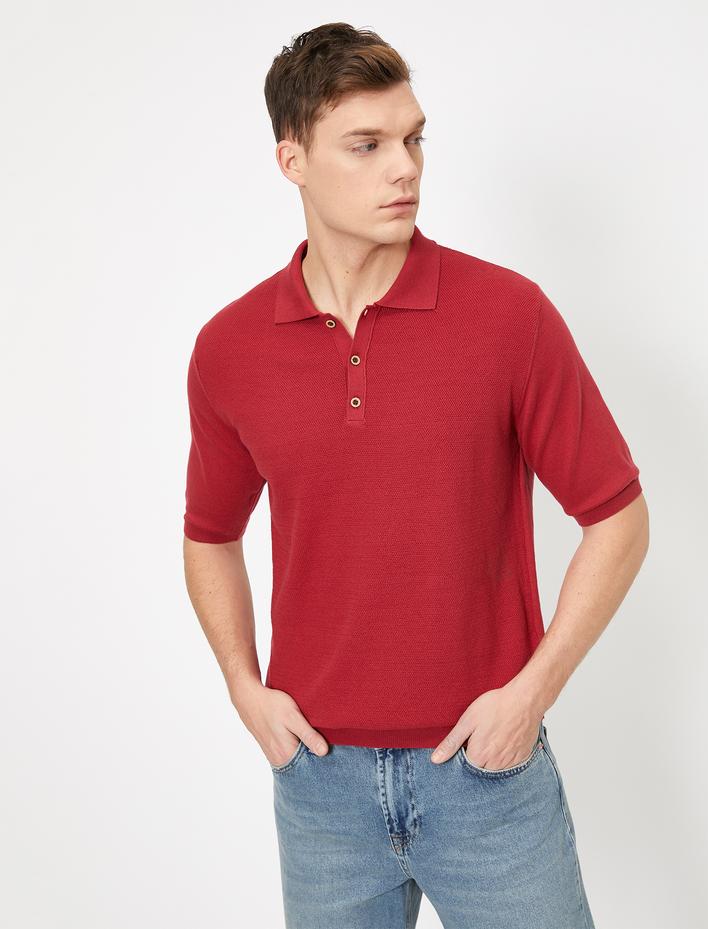  Polo Yaka Dokulu Kumaş Slim Fit Triko Kazak