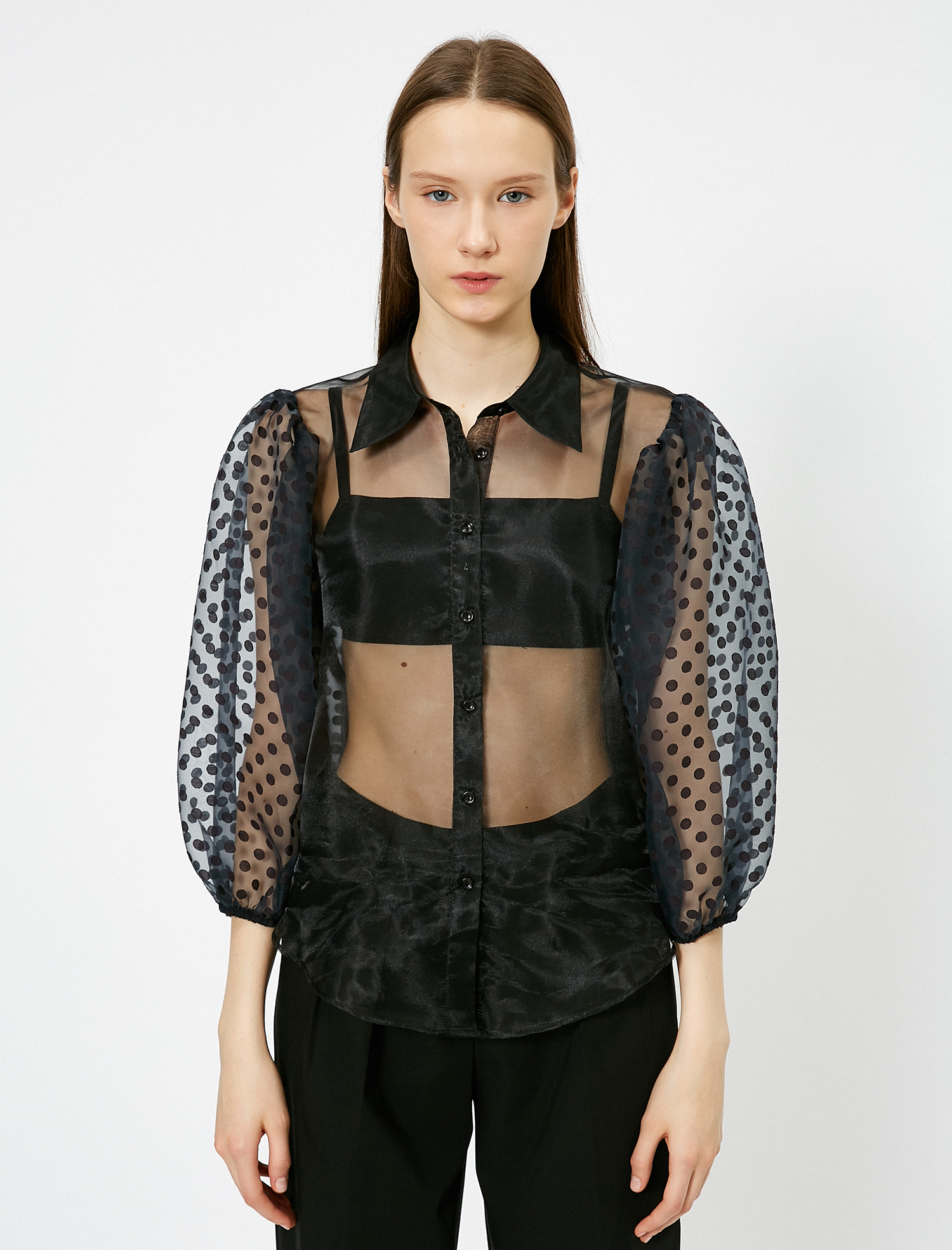   Organze Balon Kollu Gömlek