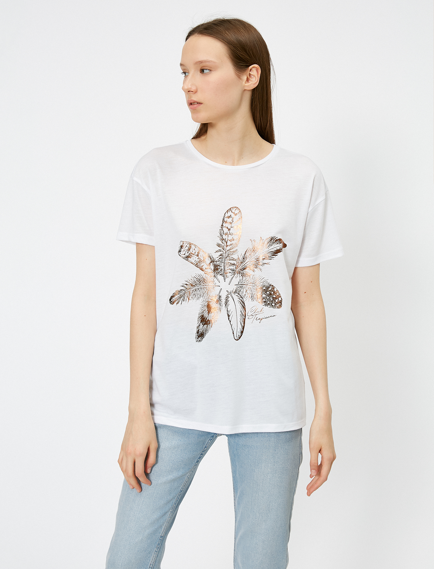   Parlak Baskı Detaylı Tişört