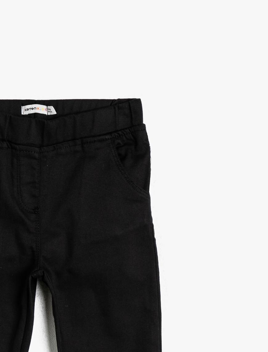  Kız Çocuk Esnek Pantolon Kumaşından Beli Lastikli Paçası Normal Bel Uzun Pantolon