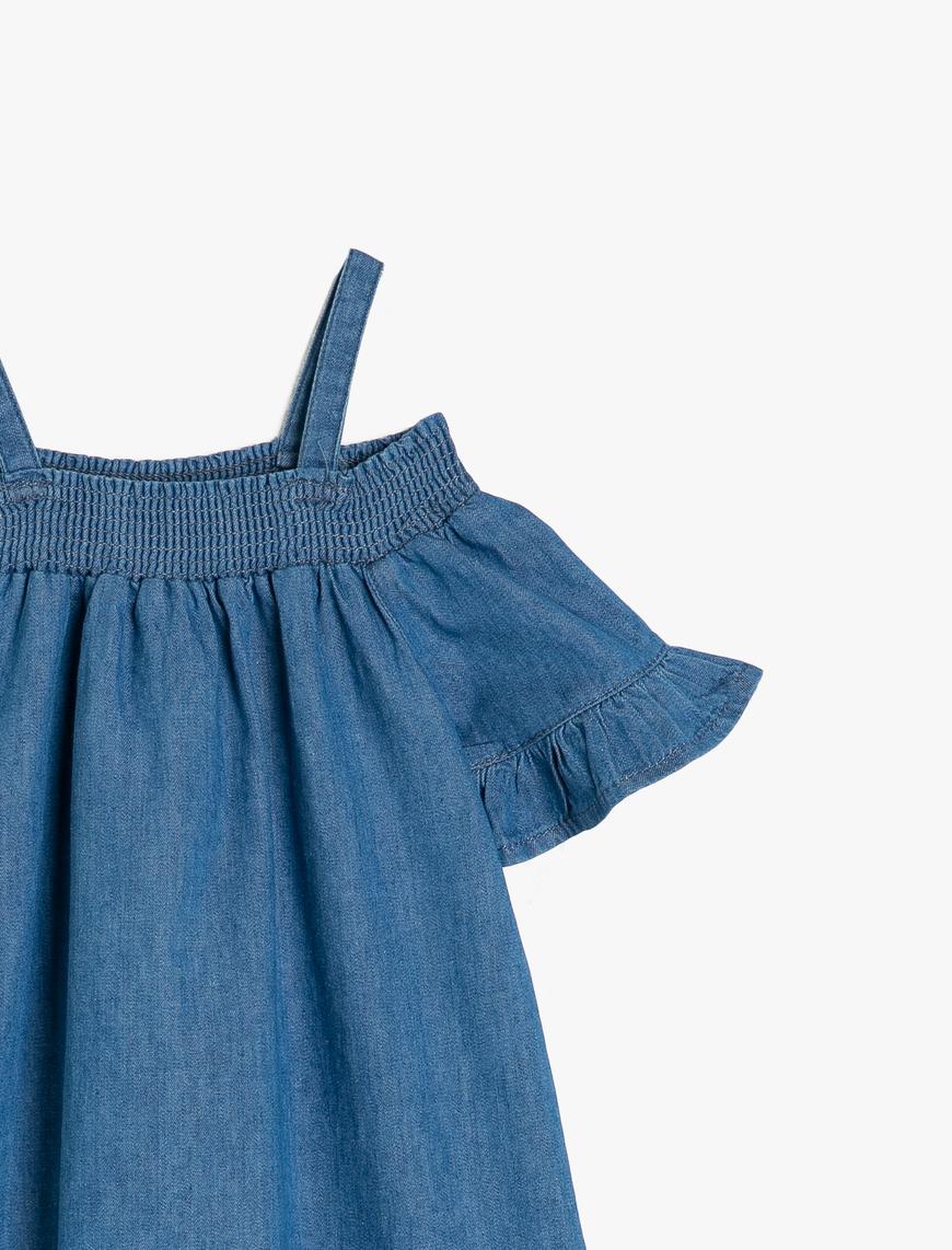  Kız Bebek Fırfır Detaylı Jean Elbise