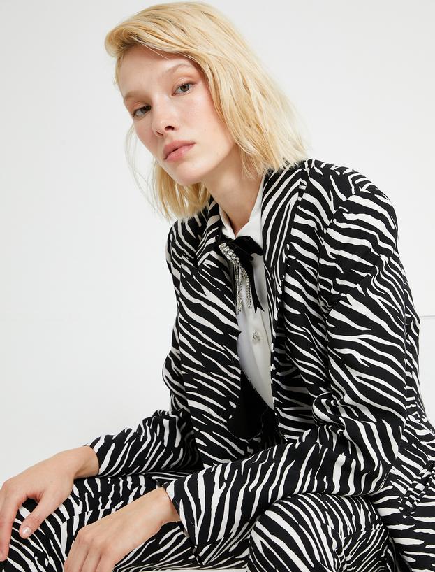  Zebra Desenli Kruvaze Blazer Ceket