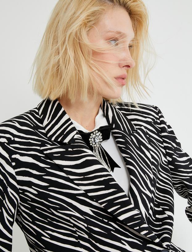   Zebra Desenli Kruvaze Blazer Ceket