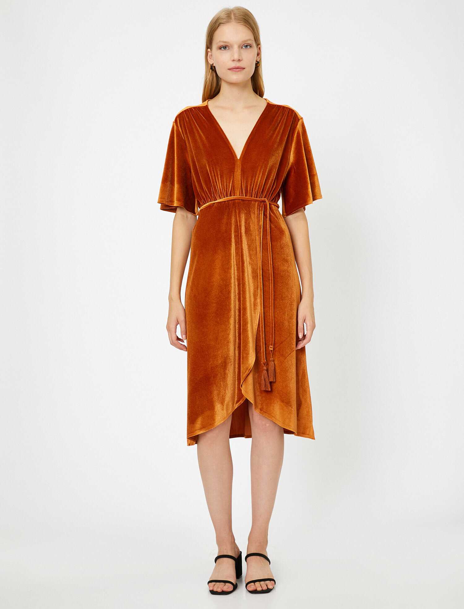   Kadife Mini Kışlık Elbise Asimetrik Kesim