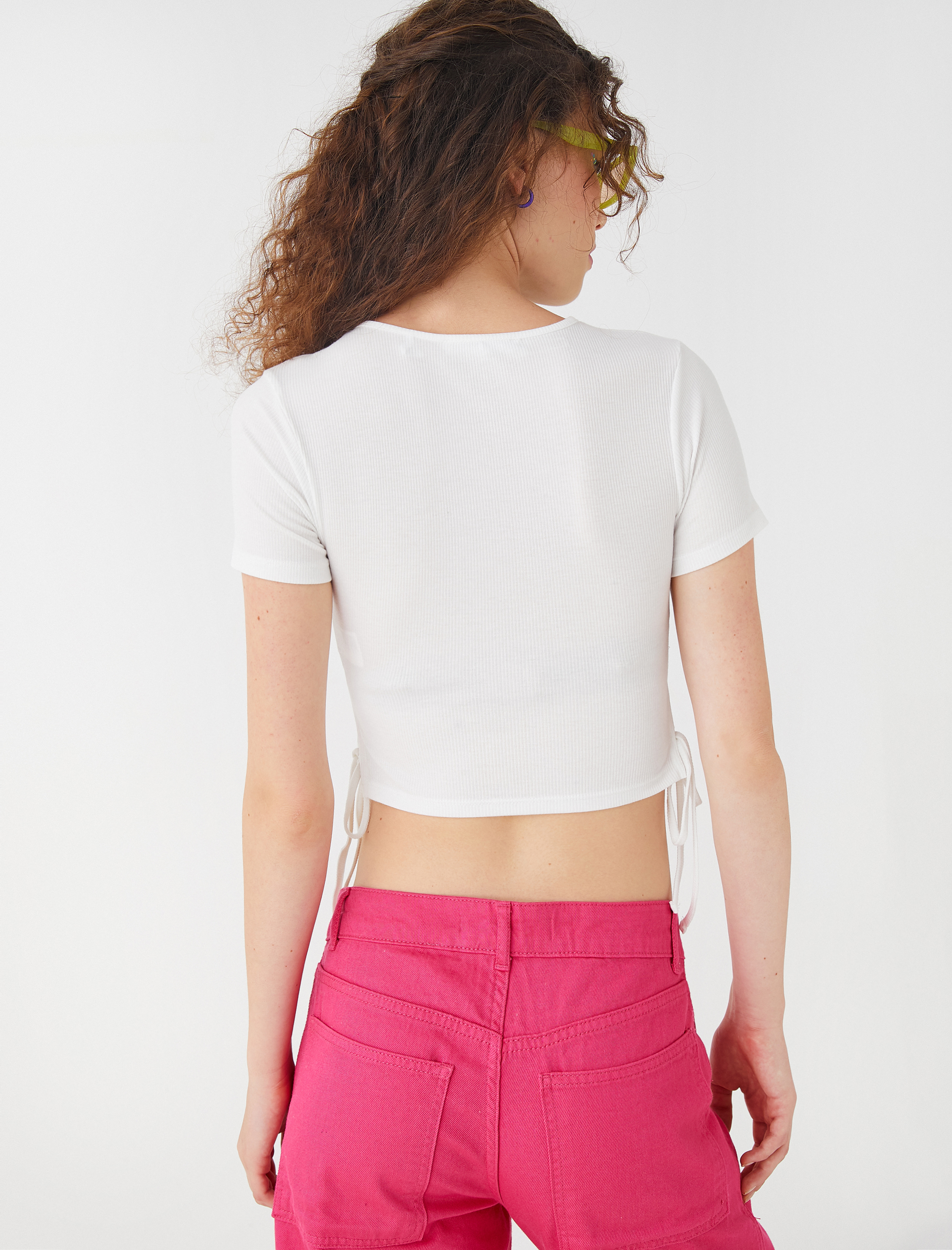   Crop Tişört Baskılı Bisiklet Yaka