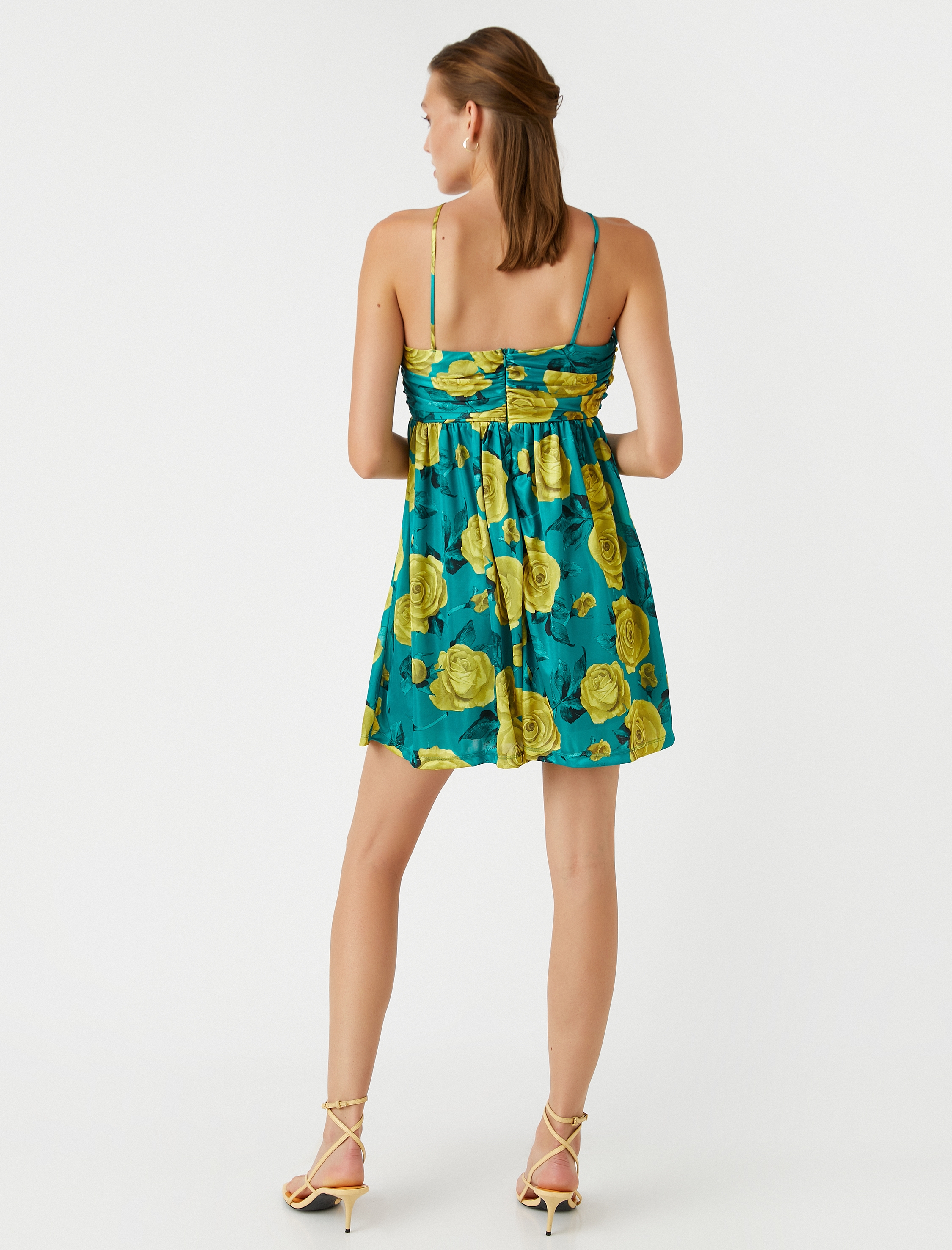   Çiçekli Mini Elbise Boyundan Bağlamalı