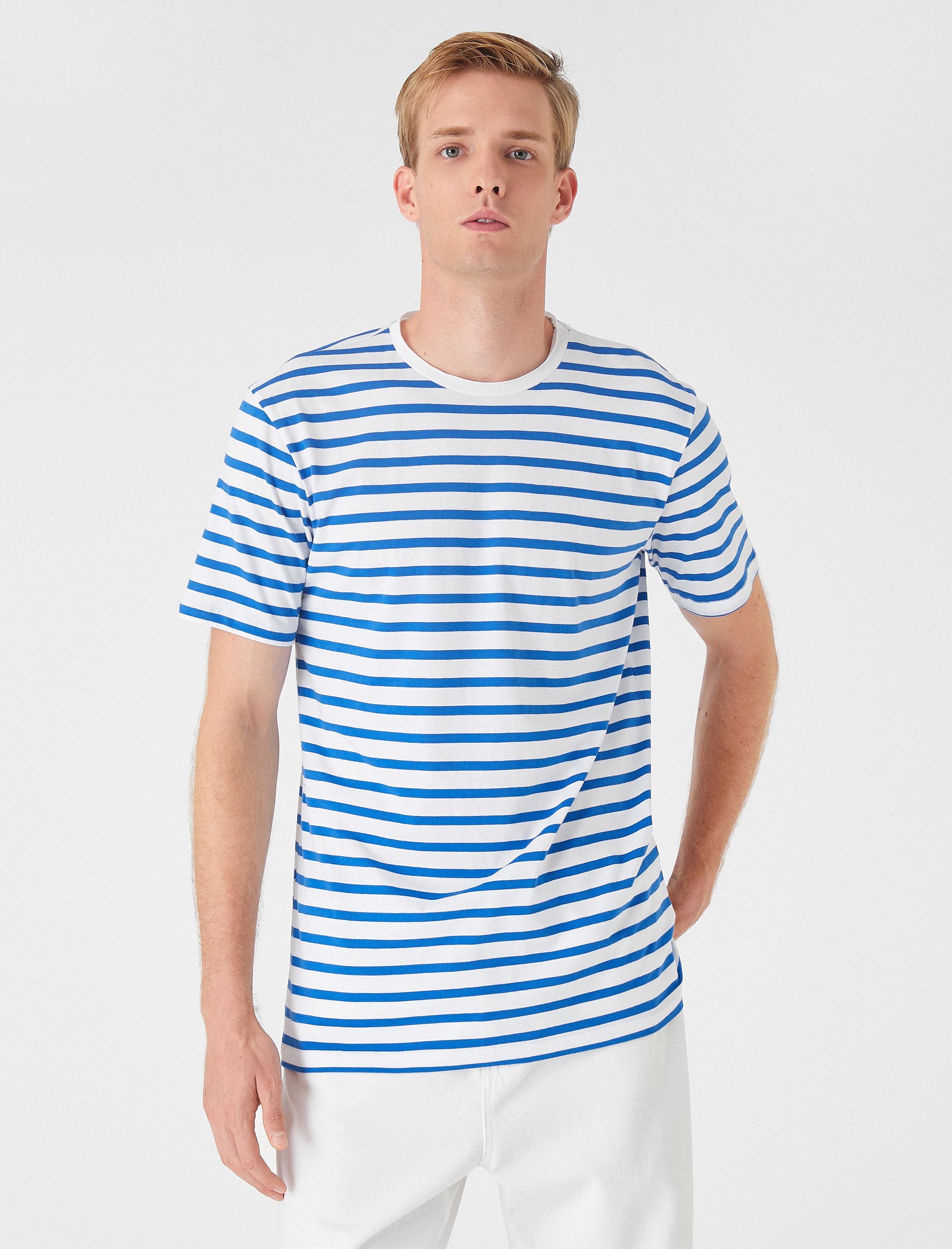   Çizgili Tişört Bisiklet Yaka