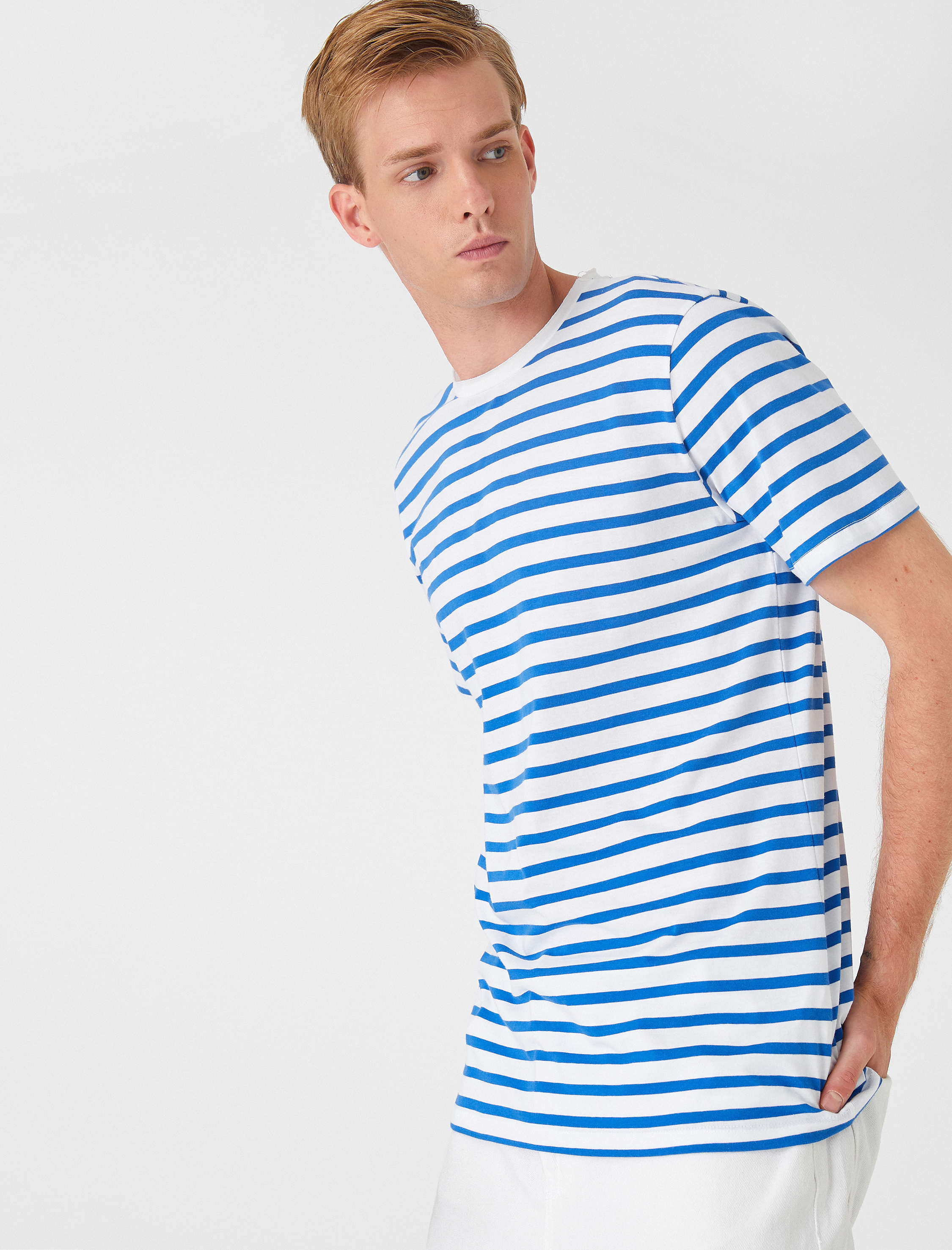   Çizgili Tişört Bisiklet Yaka