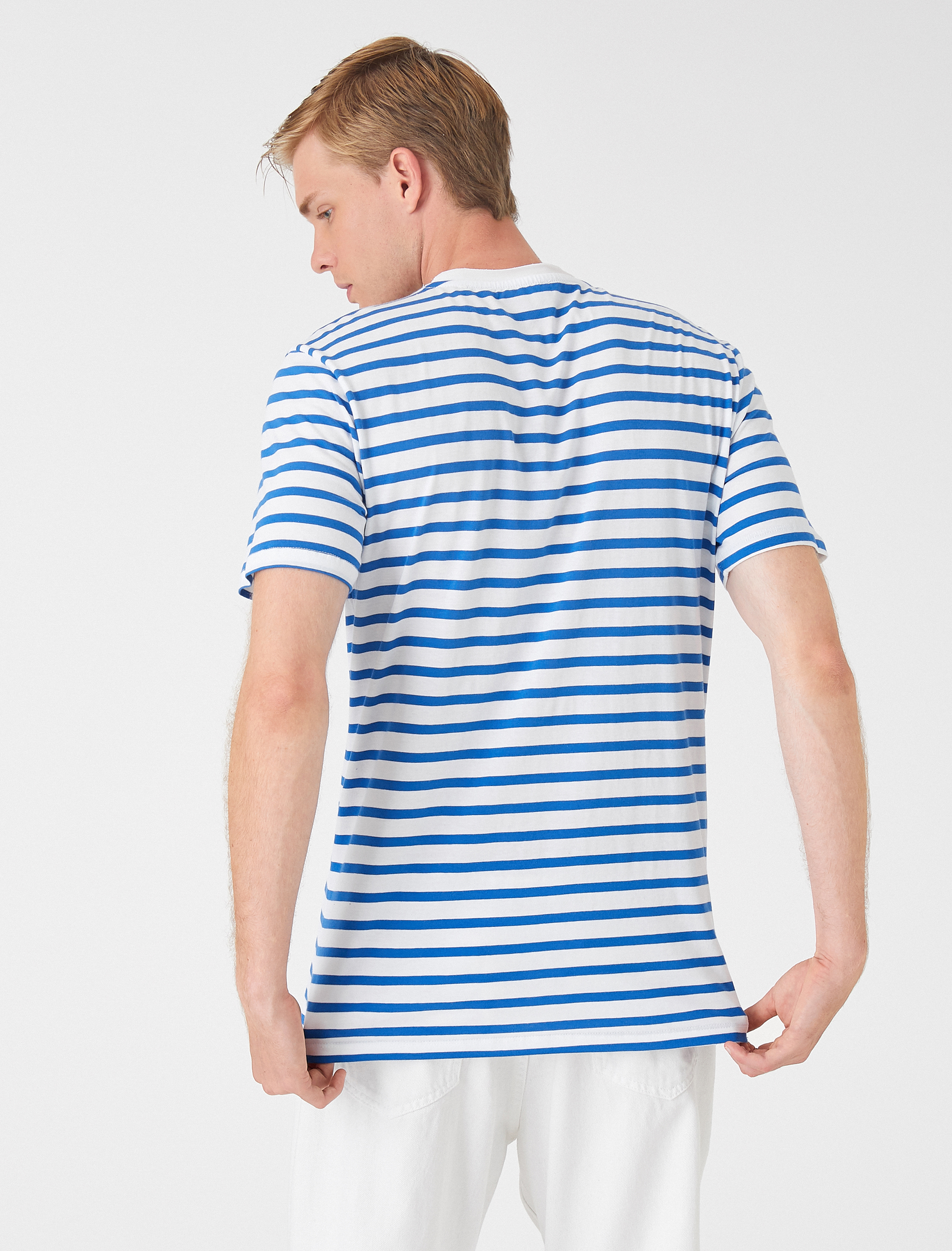   Çizgili Tişört Bisiklet Yaka