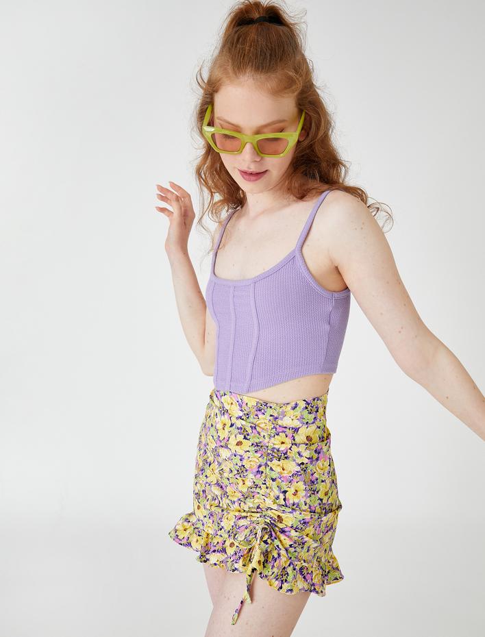  Çiçekli Mini Etek Büzgülü