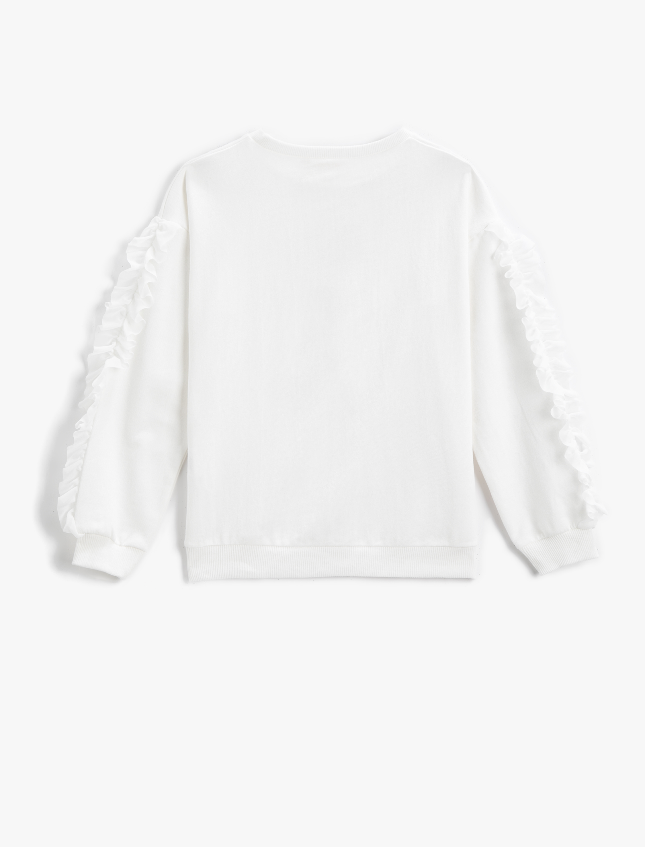  Kız Çocuk Fırfırlı Baskılı Sweatshirt Bisiklet Yaka Pamuklu