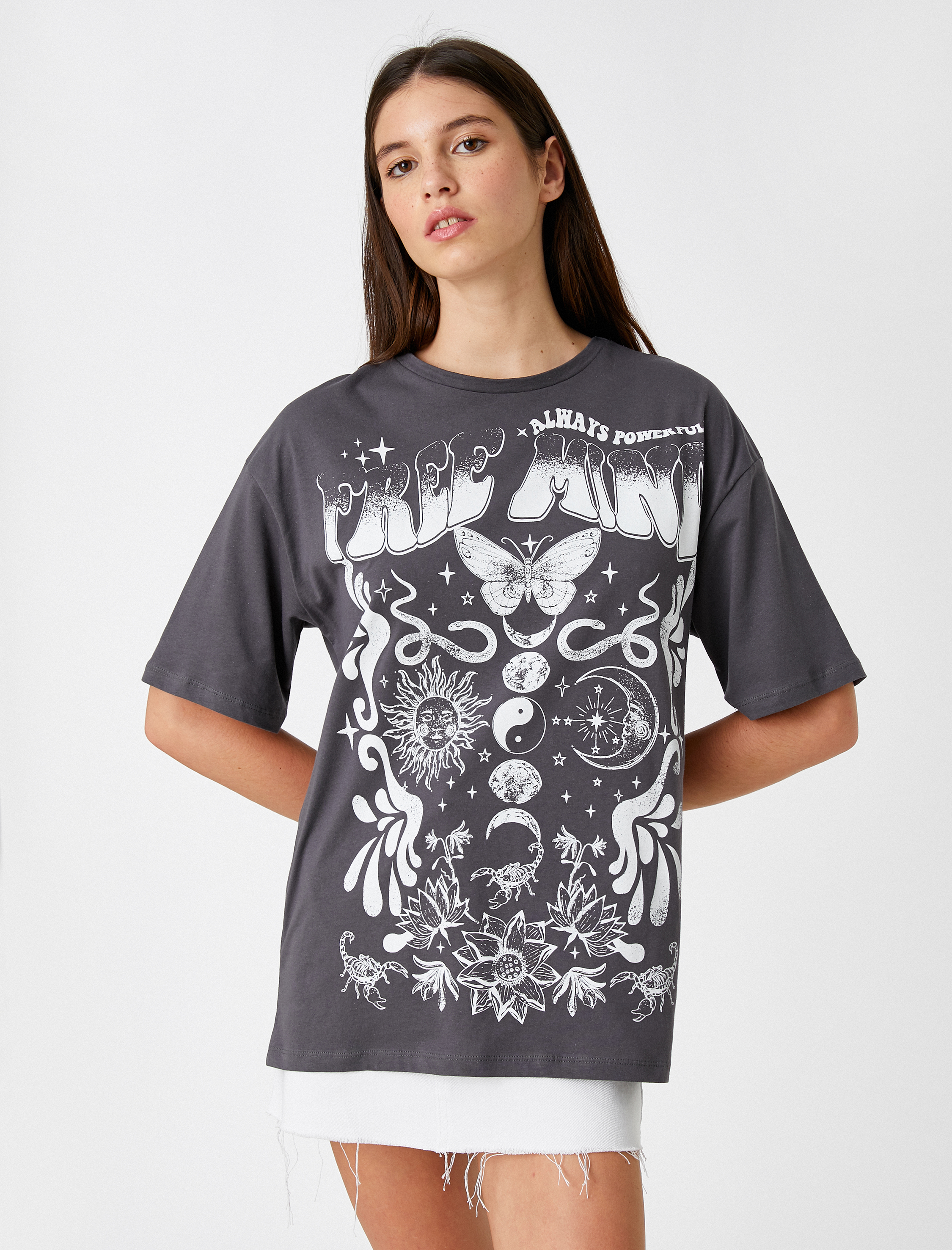   Baskılı Tişört Bisiklet Yaka Kısa Kollu