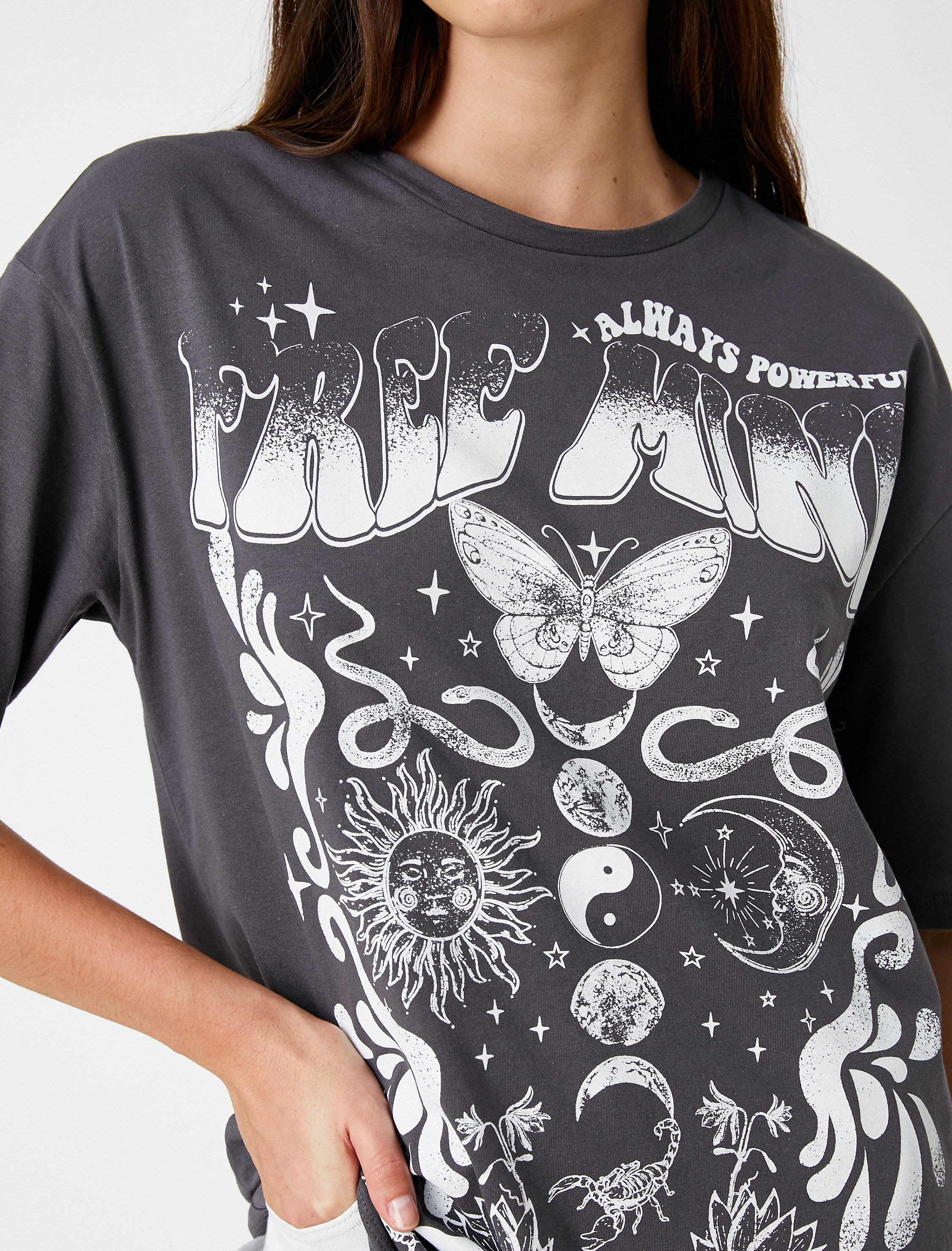   Baskılı Tişört Bisiklet Yaka Kısa Kollu