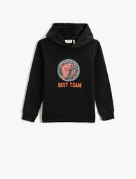 Baskılı Kapüşonlu Sweatshirt Pamuklu