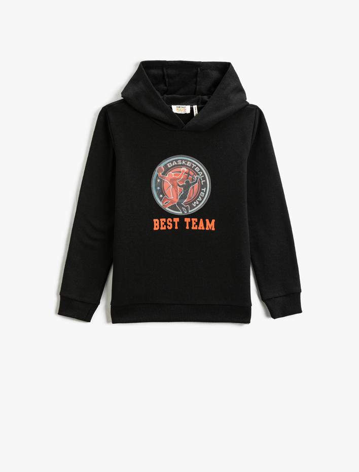 Erkek Çocuk Baskılı Kapüşonlu Sweatshirt Pamuklu