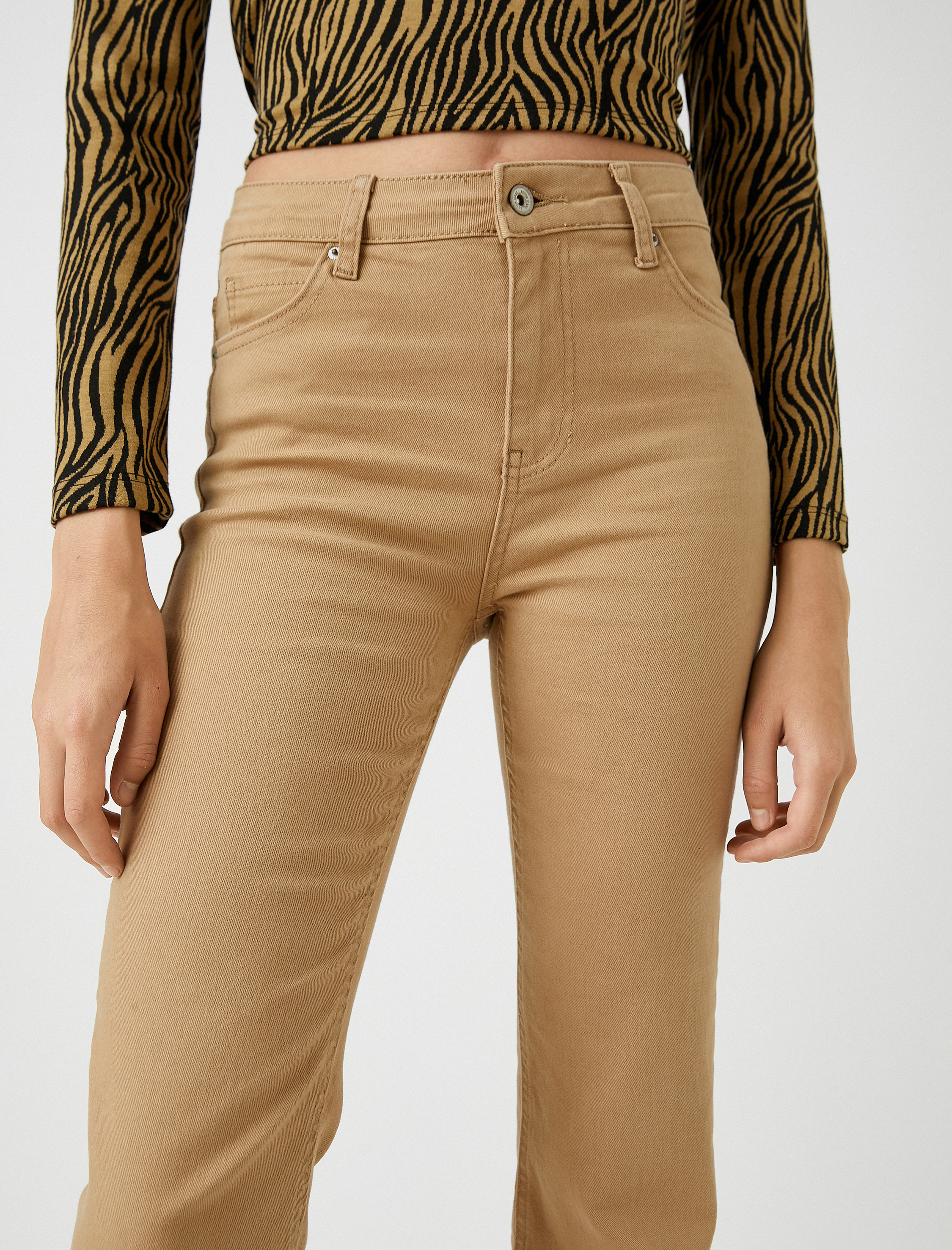   İspanyol Paça Kot Pantolon Dar Kesim Yüksek Bel