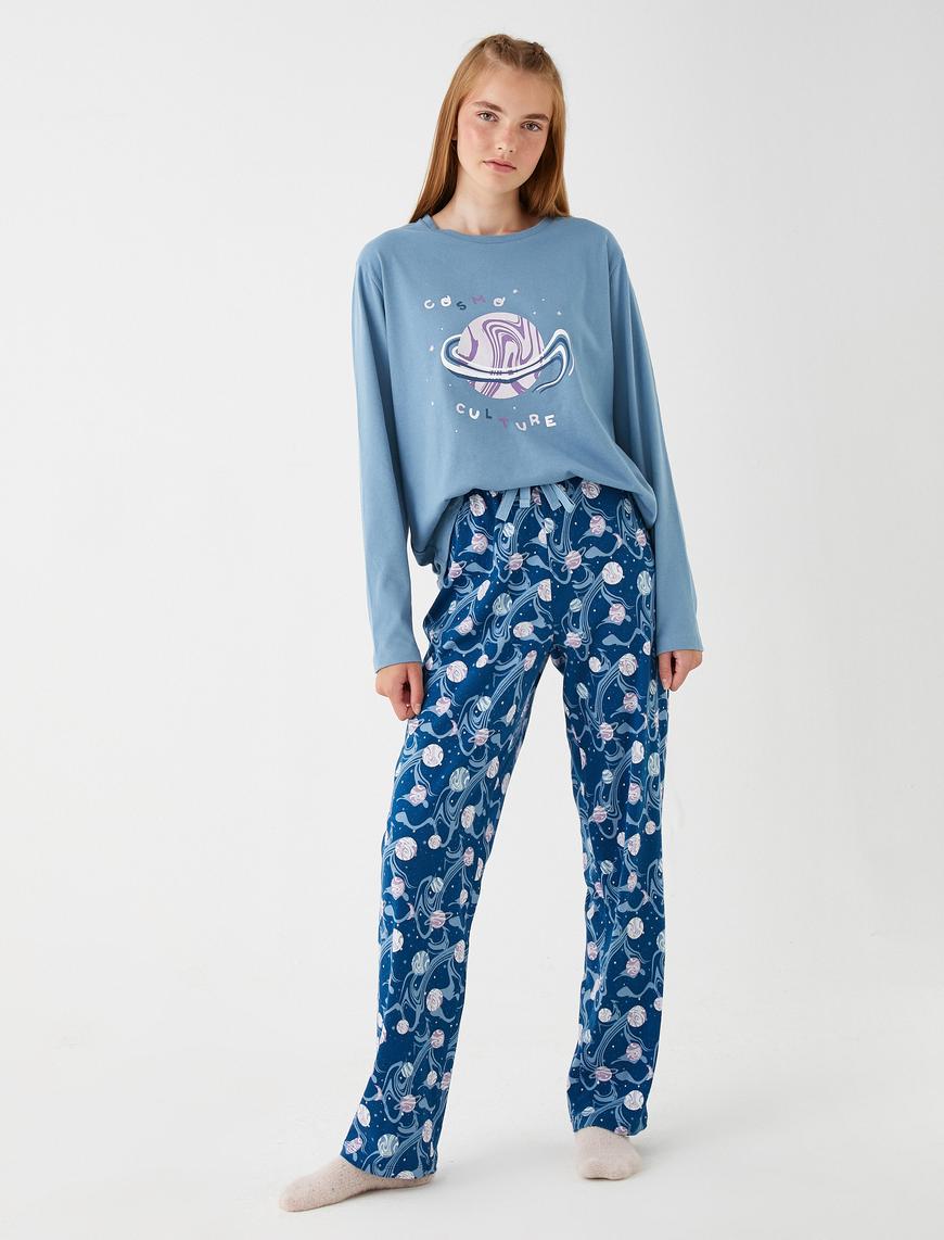   Pamuklu Baskılı Pijama Takımı Yumuşak Dokulu