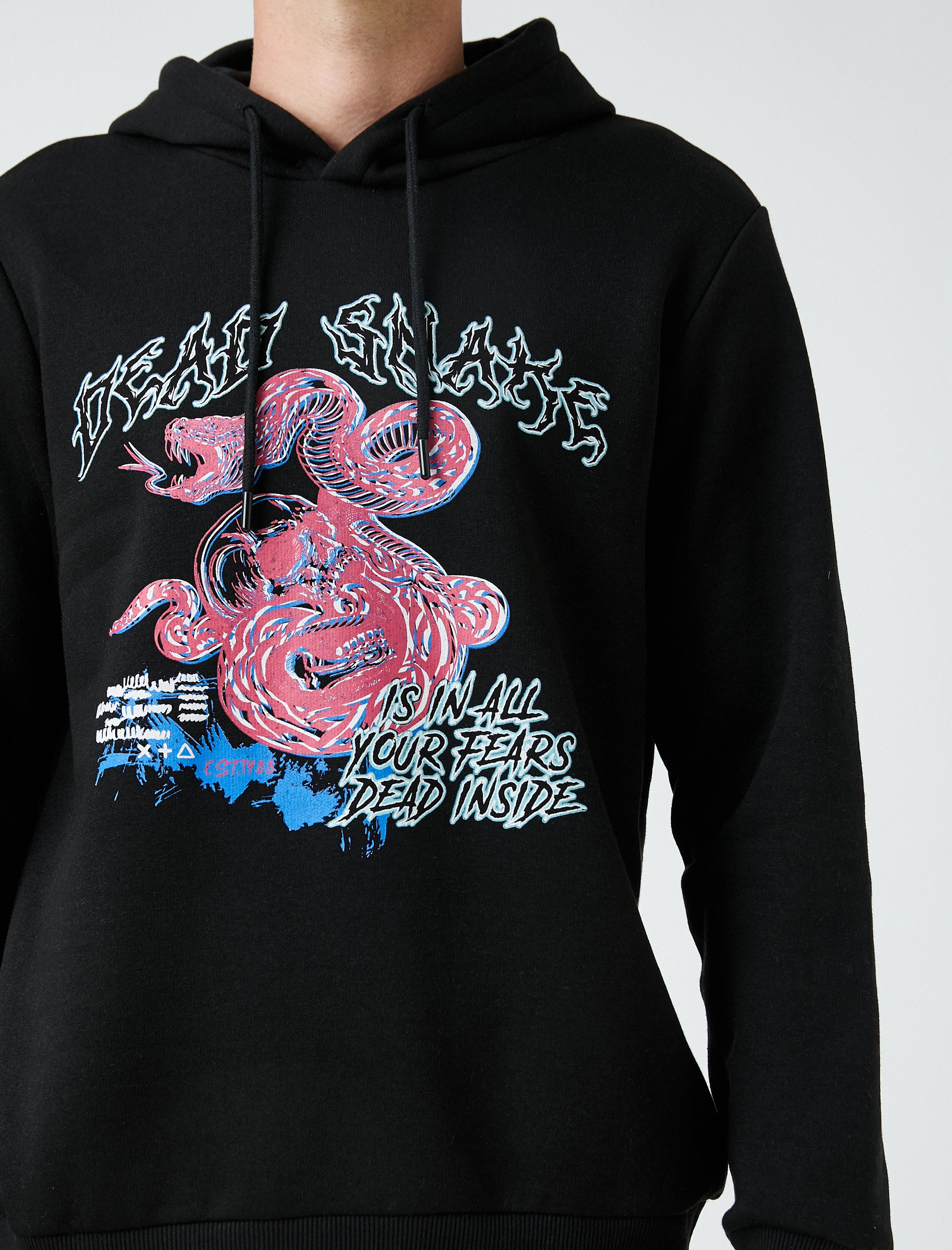 Baskılı Kapşonlu Sweatshirt Şardonlu