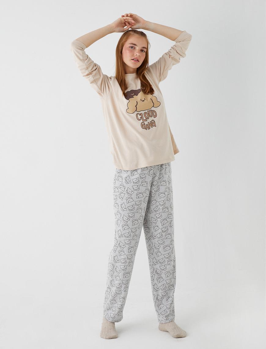   Pamuklu Kışlık Pijama Takımı Yumuşak Dokulu