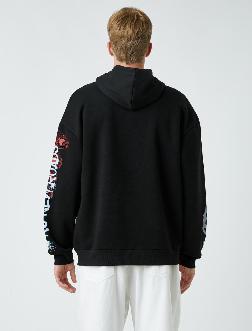   Baskılı Kapşonlu Oversize Sweatshirt Şardonlu