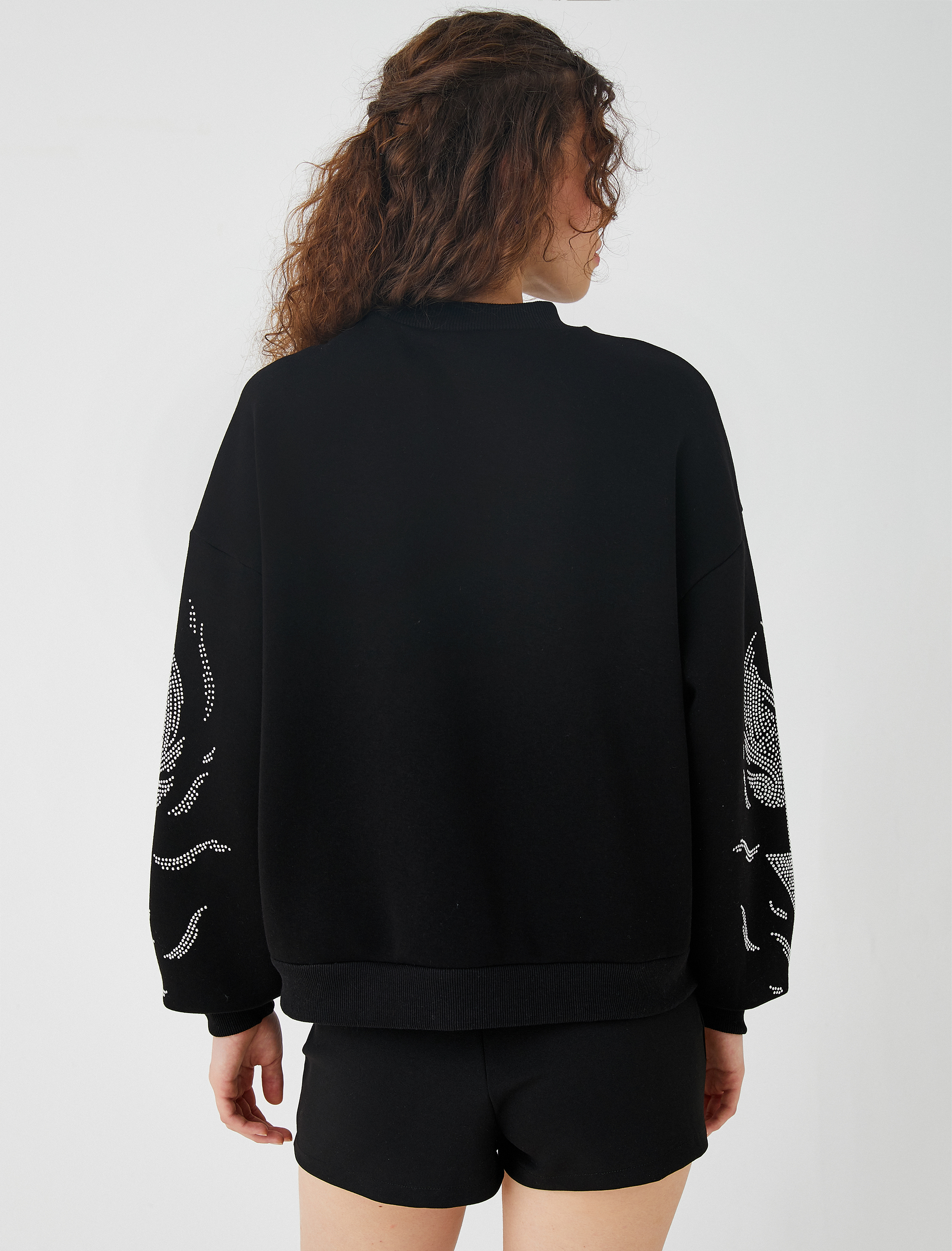   Bisiklet Yaka Sweatshirt Oversize Baskılı İçi Polarlı