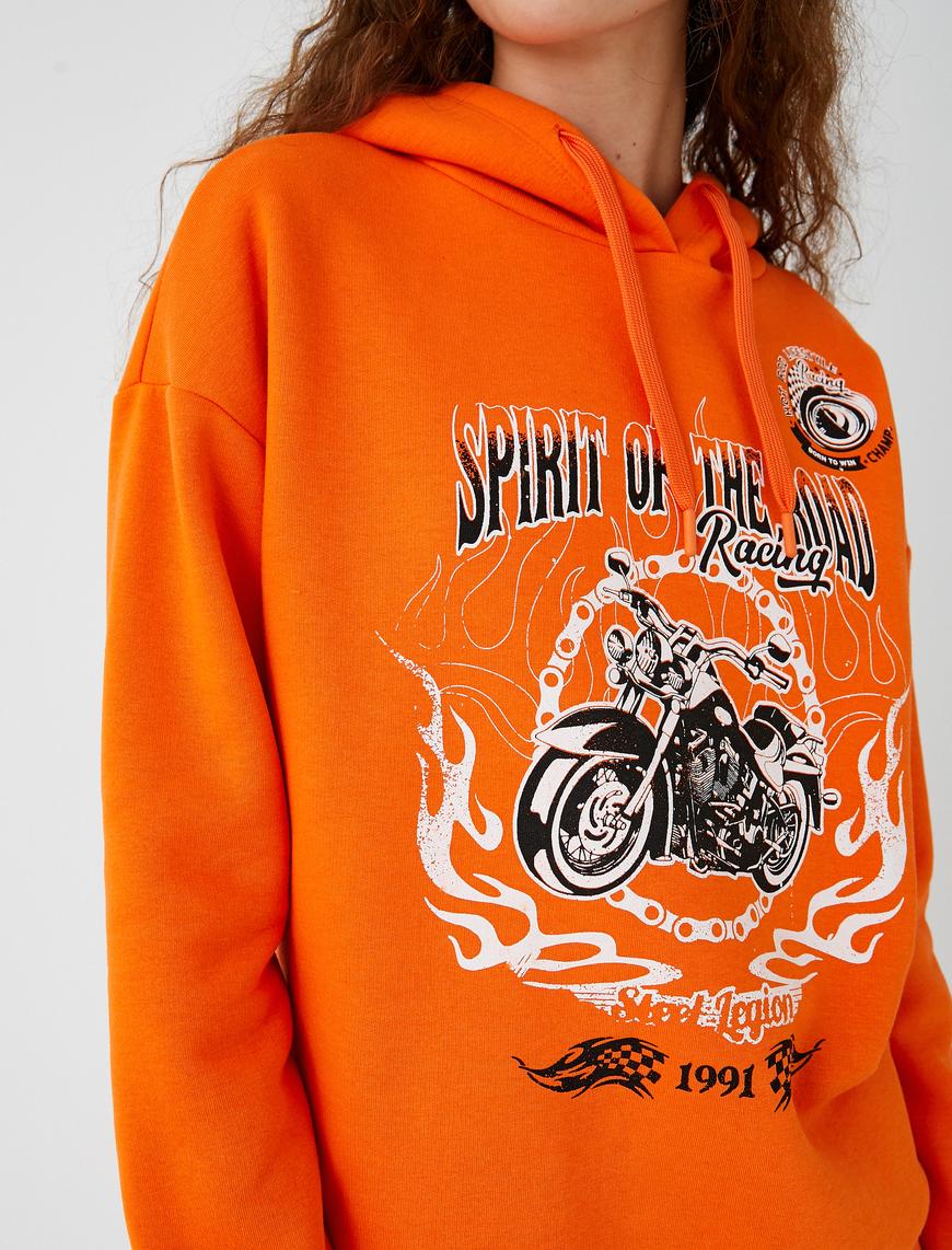   Baskılı Sweatshirt Kapüşonlu İçi Polarlı