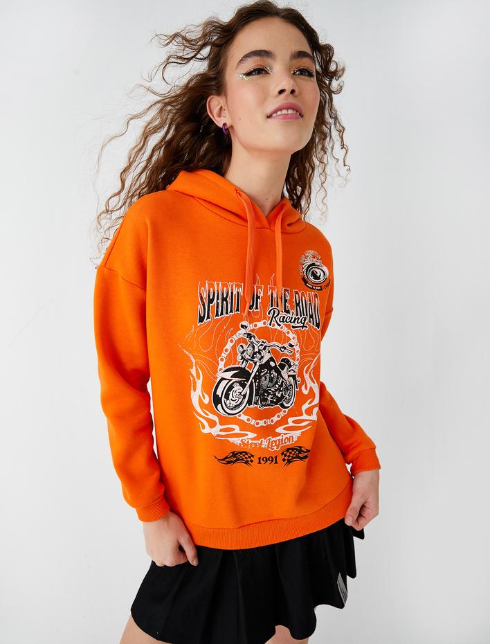  Baskılı Sweatshirt Kapüşonlu İçi Polarlı