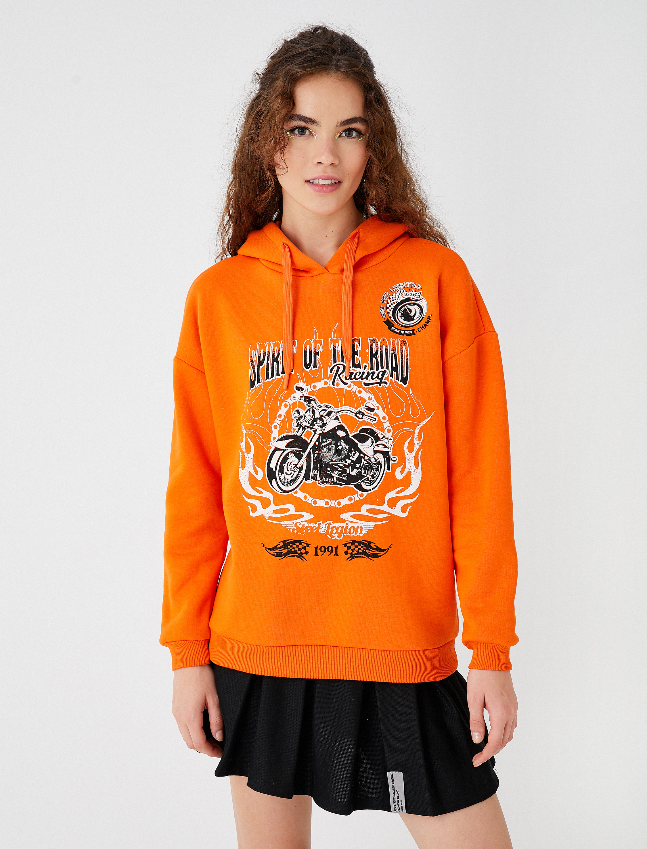   Baskılı Sweatshirt Kapüşonlu İçi Polarlı