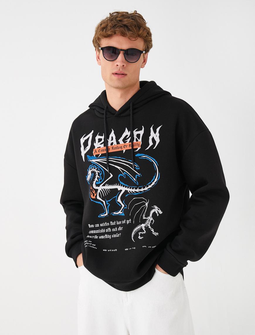   Kapşonlu Oversize Sweatshirt Şardonlu Baskılı