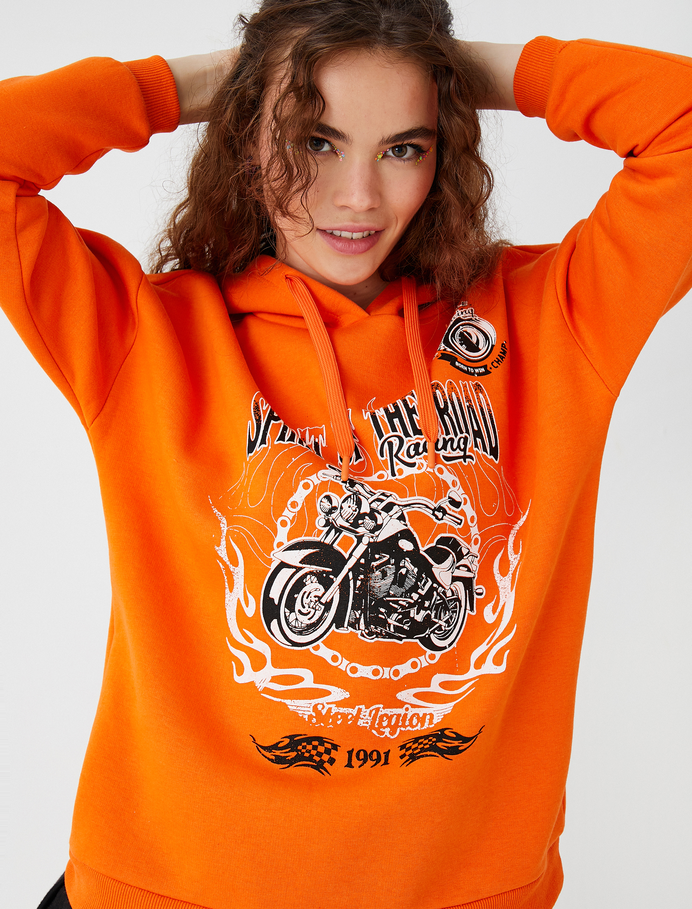   Baskılı Sweatshirt Kapüşonlu İçi Polarlı