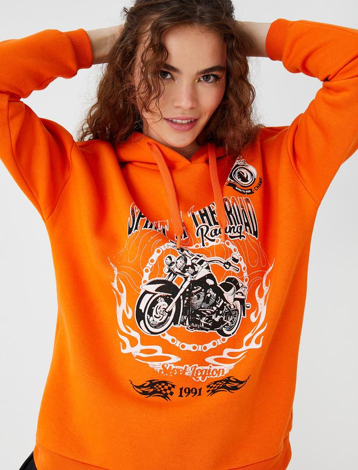  Baskılı Sweatshirt Kapüşonlu İçi Polarlı