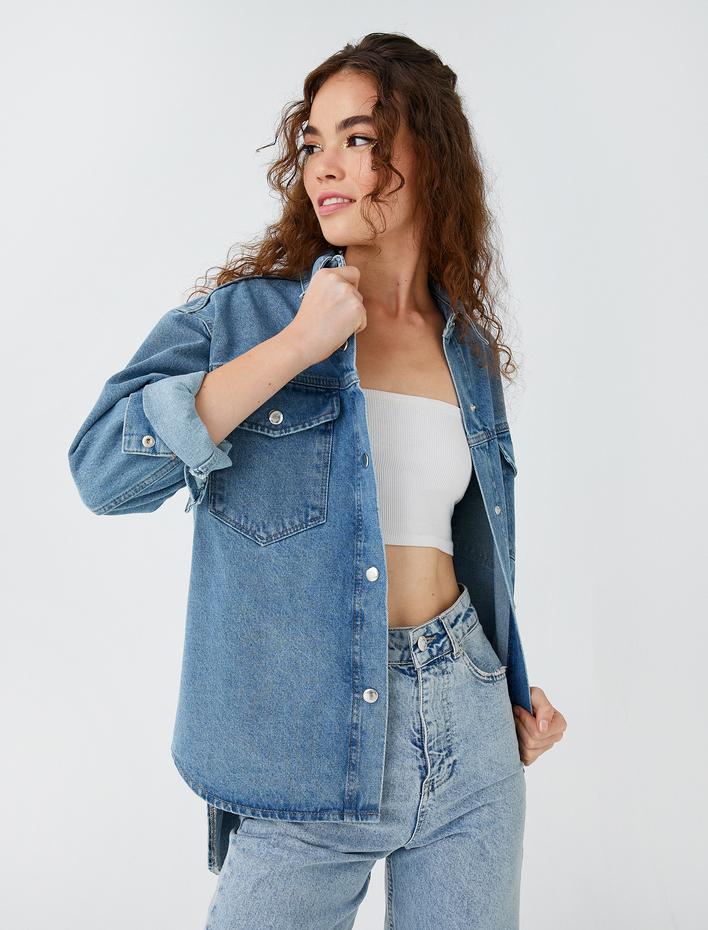  Kot Ceket Gömlek Yaka Cep Detaylı