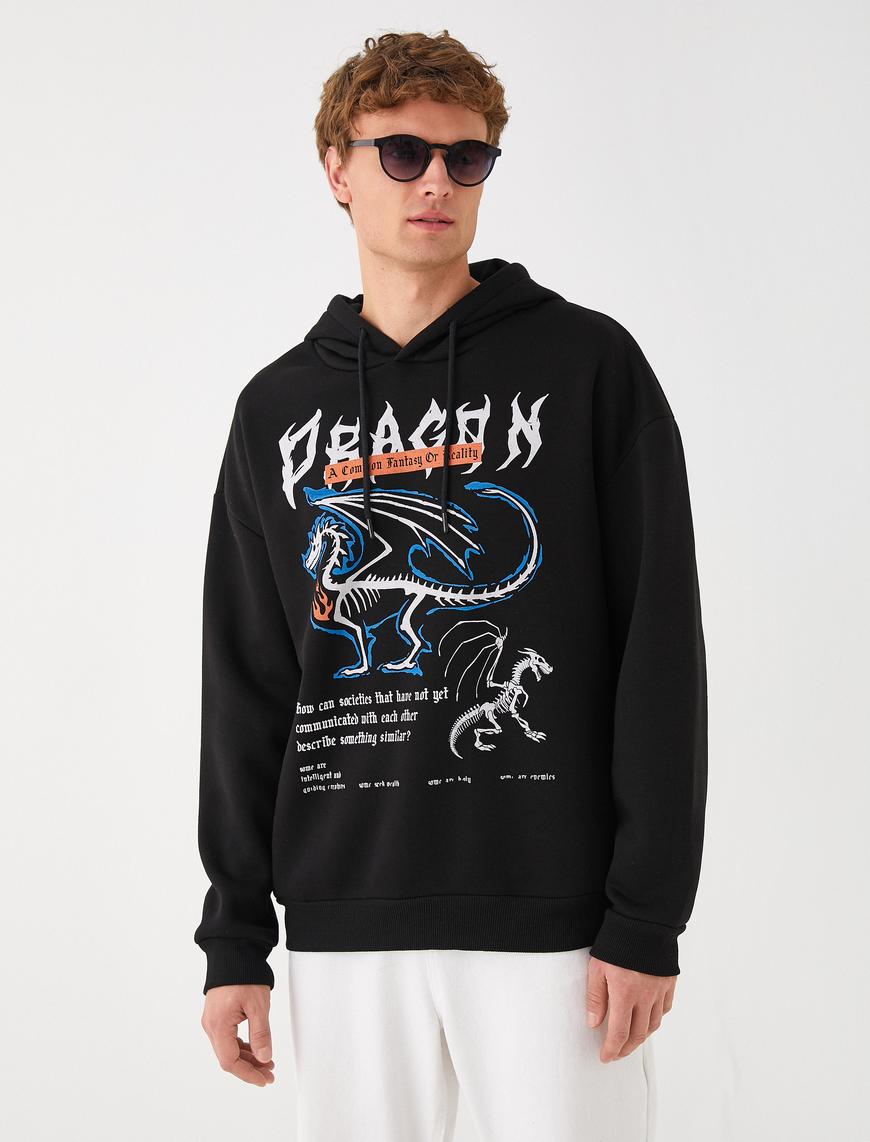   Kapşonlu Oversize Sweatshirt Şardonlu Baskılı