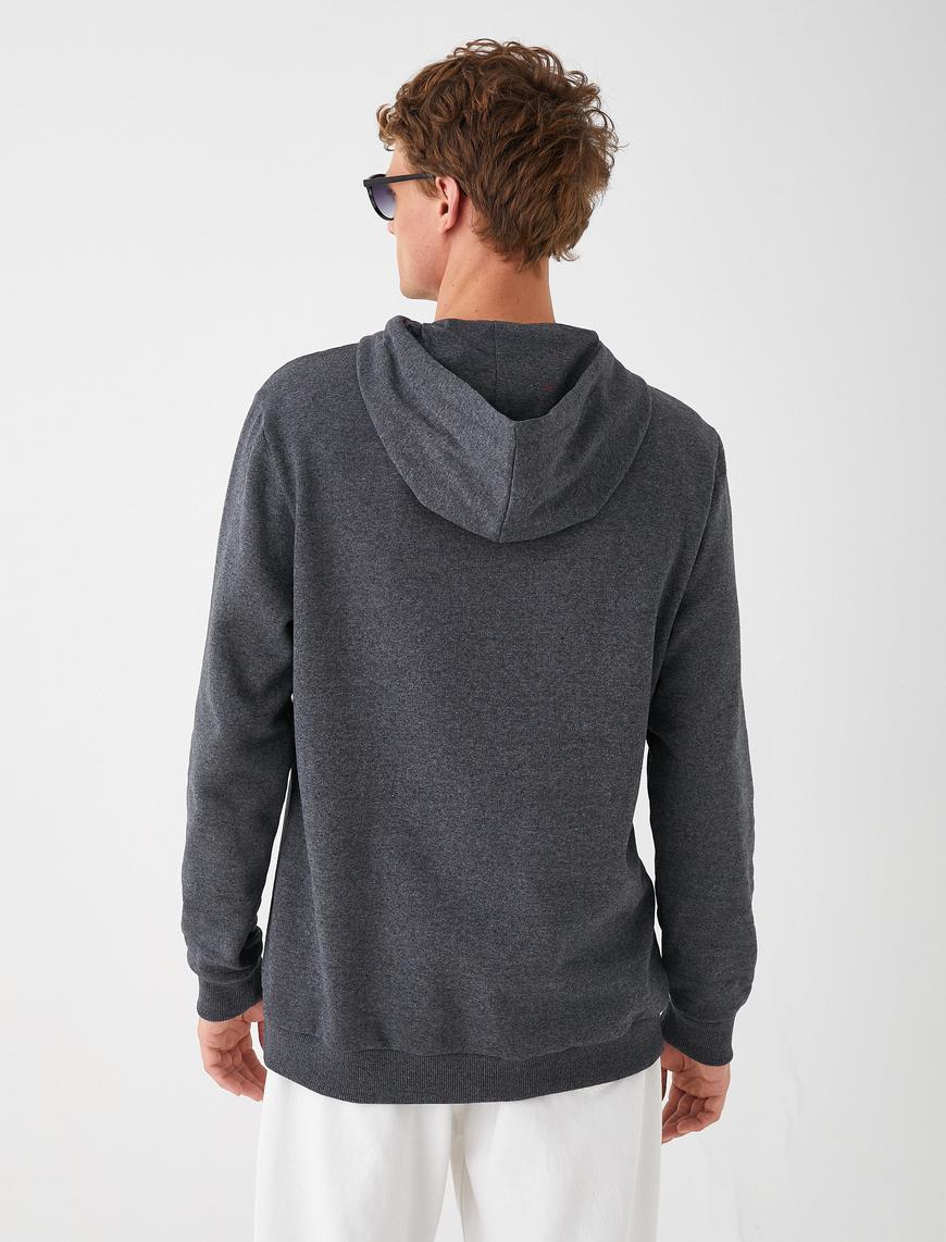   Baskılı Kapşonlu Sweatshirt Şardonlu